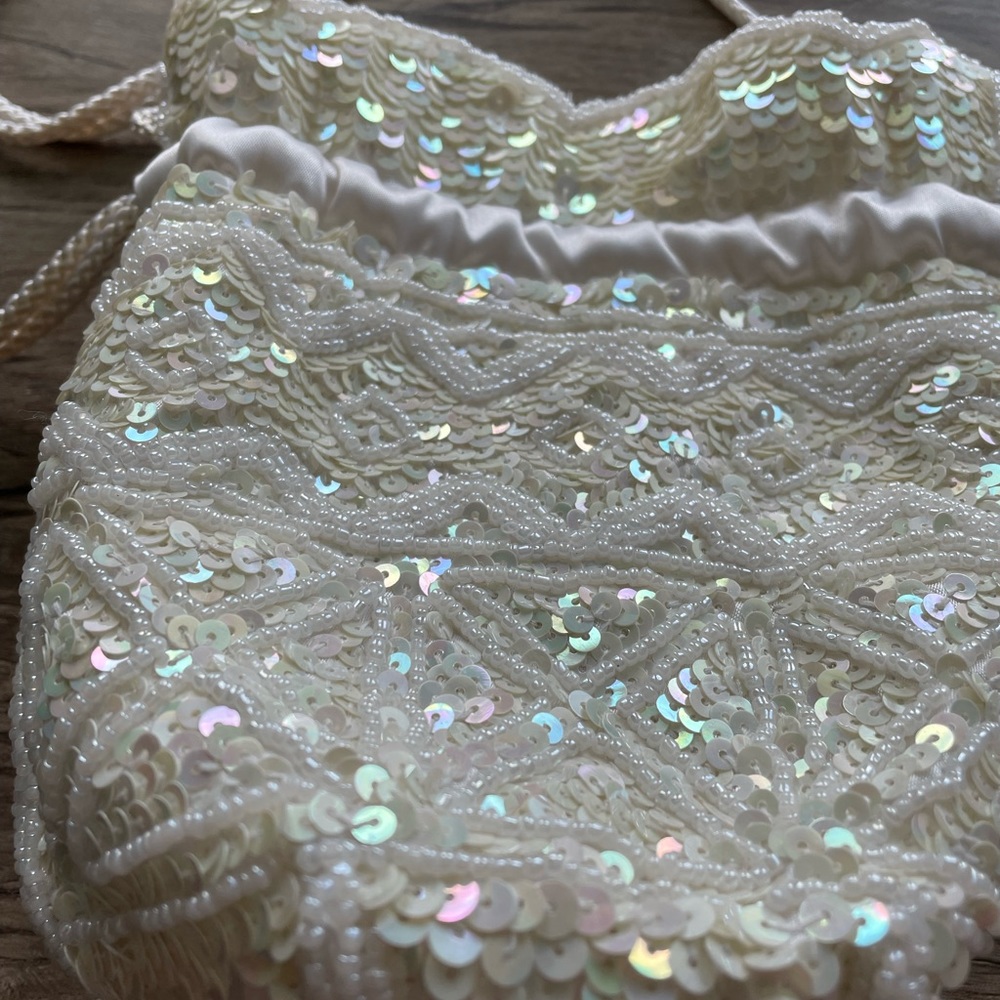 Beaded Bridal Pouch with adjustable draw string opening